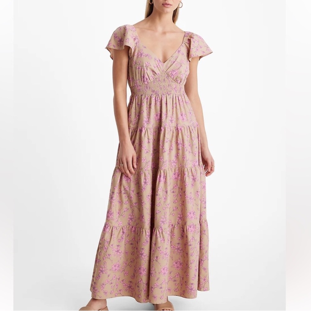 Express Floral Tiered Poplin Maxi Dress